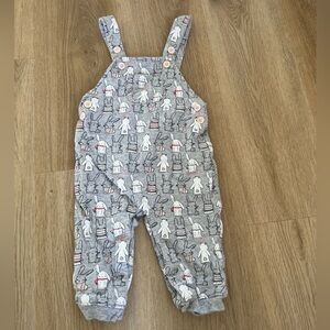Gray Overalls with Fun Bunny Print